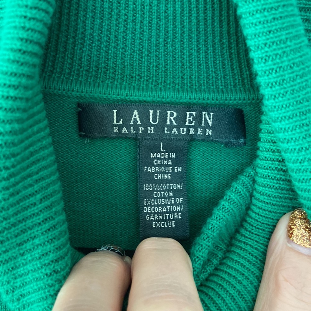 Ralph Lauren Kelly Green Turtle Neck Size L, EUC, Festive - Picture 4 of 9